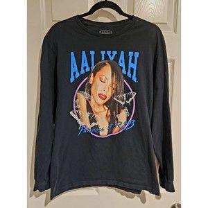 Vintage Aaliyah Long Sleeve Black T Shirt Princess of R&B Best Hits Women's L